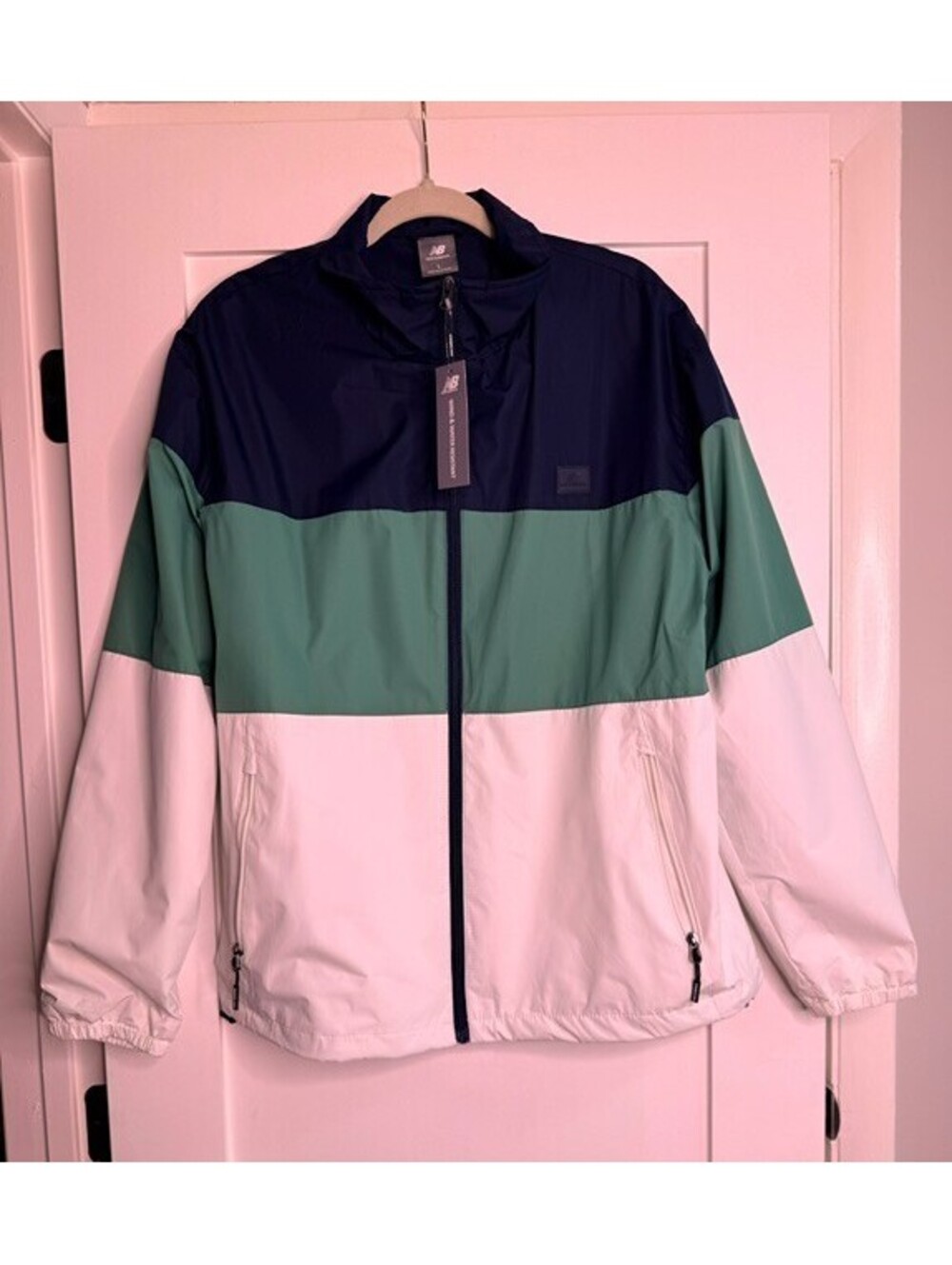 New Balance Colorblock Full Zip Windbreaker Jacket Men's Large Green Black White